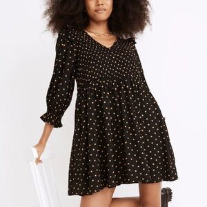Madewell Lucie V Neck Smocked Polka Dot Mini dress